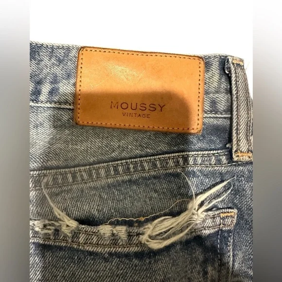 Moussy Vintage Denim Kelley Tapered Distressed Raw Hem Jeans, pre-owned, size 25 - Picture 11 of 16